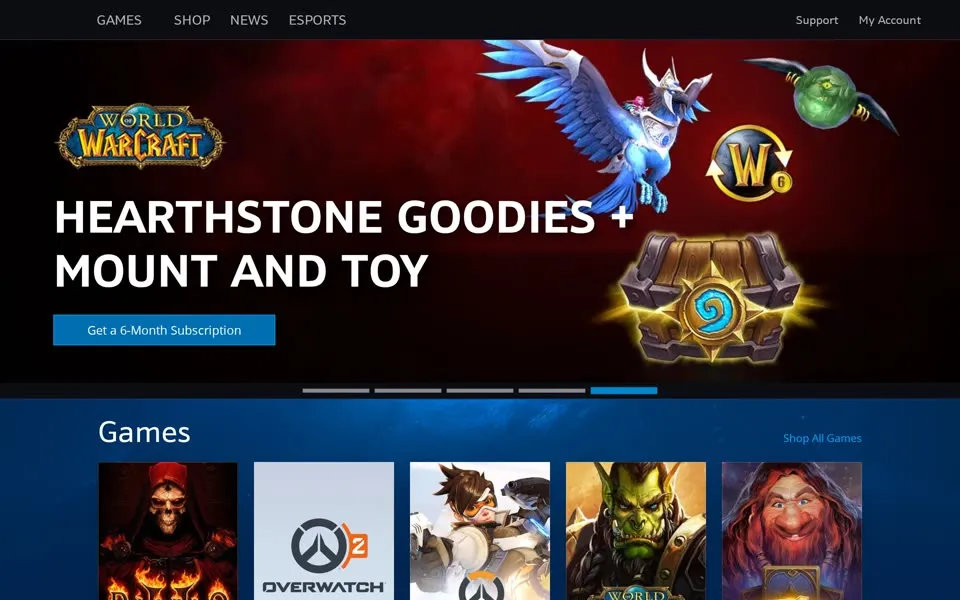 blizzard.com homepage in 2021