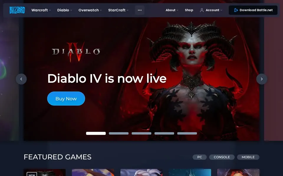 blizzard.com homepage in 2023