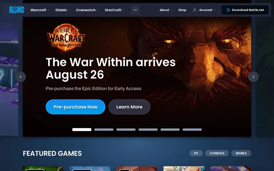 blizzard.com homepage in 2024