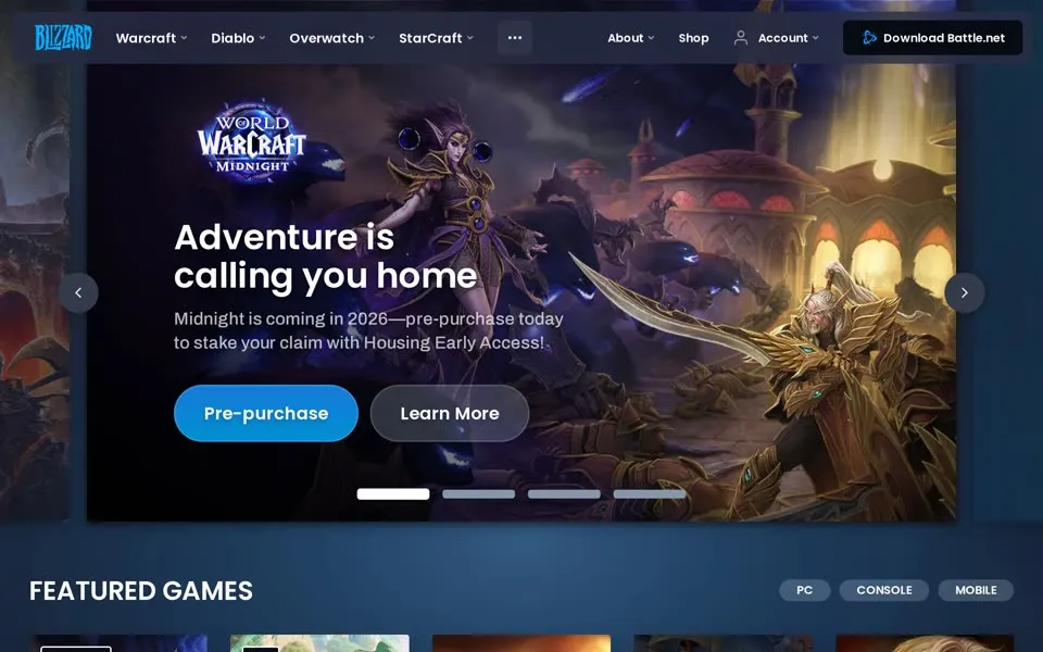 blizzard.com homepage in 2025
