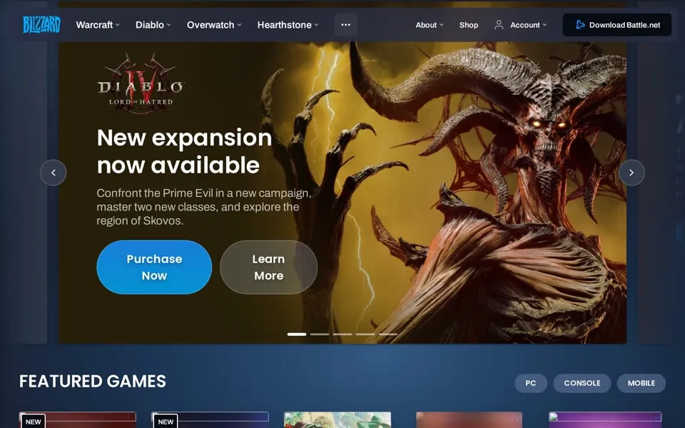 blizzard.com homepage in 2026