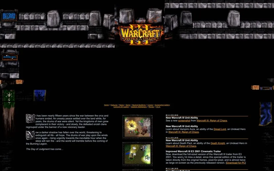 Warcraft III page on blizzard.com, January 24, 2002