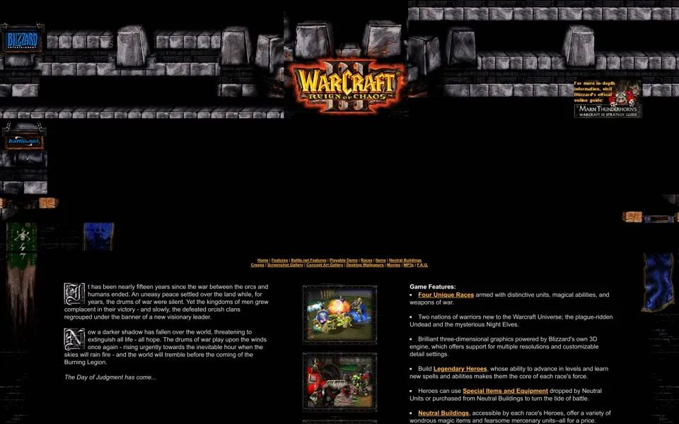 Warcraft III page on blizzard.com, April 2, 2003