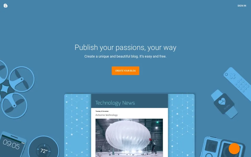 blogger.com homepage in 2019