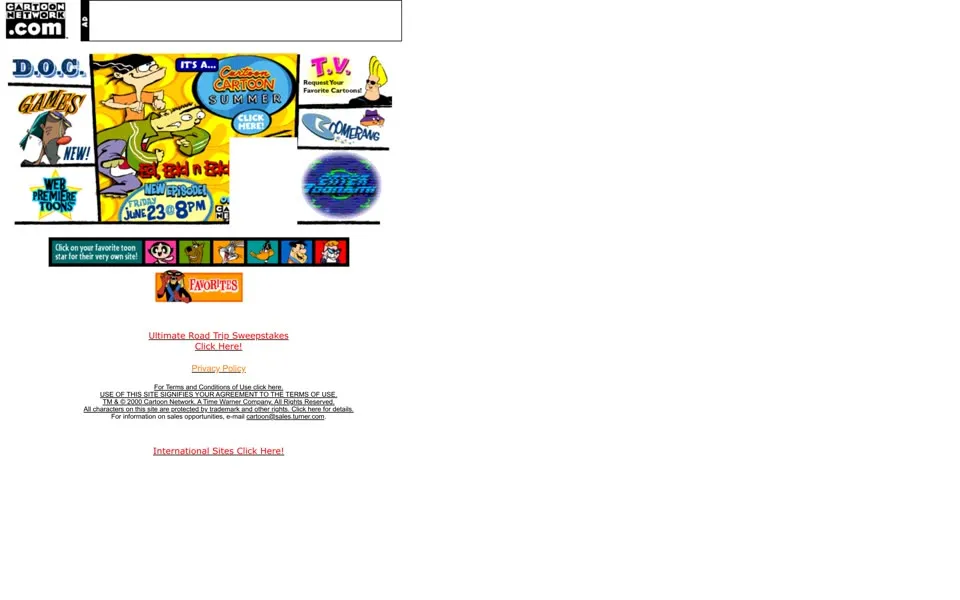 cartoonnetwork.com homepage in 2000