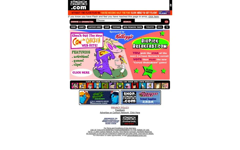 cartoonnetwork.com homepage in 2001