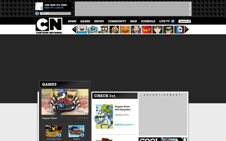 cartoonnetwork.com homepage in 2012