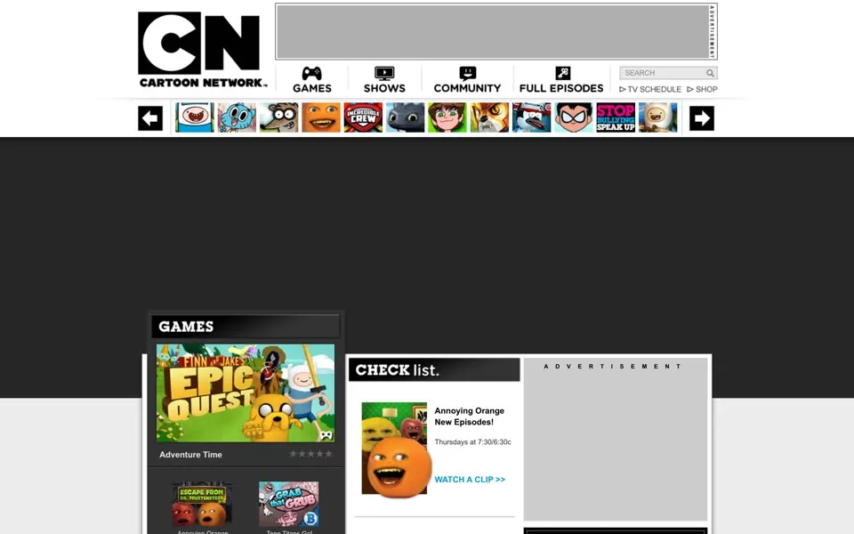cartoonnetwork.com homepage in 2013