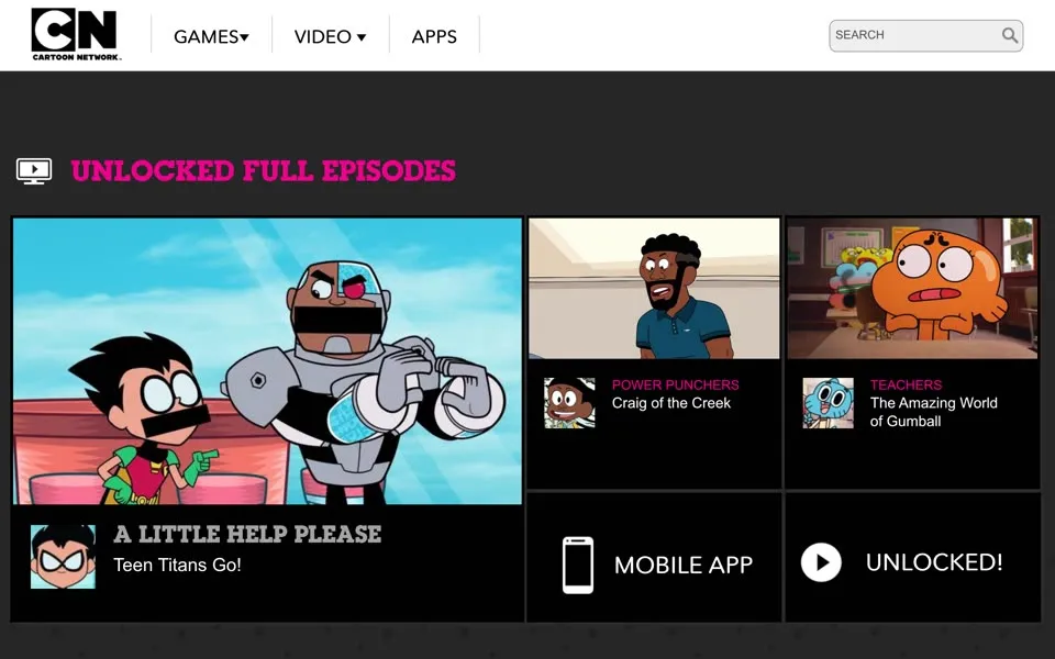 cartoonnetwork.com homepage in 2021