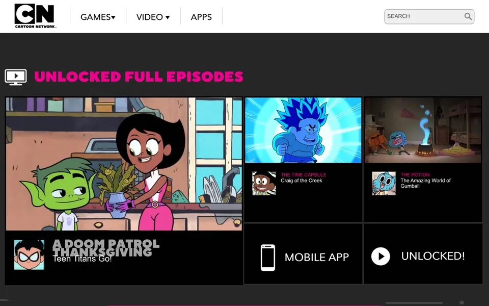 cartoonnetwork.com homepage in 2022