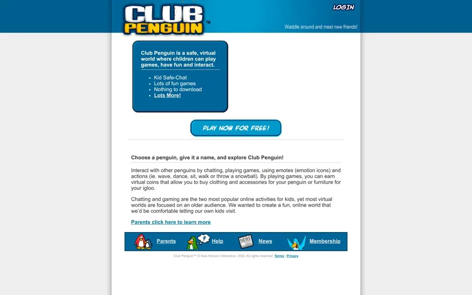clubpenguin.com homepage in 2005