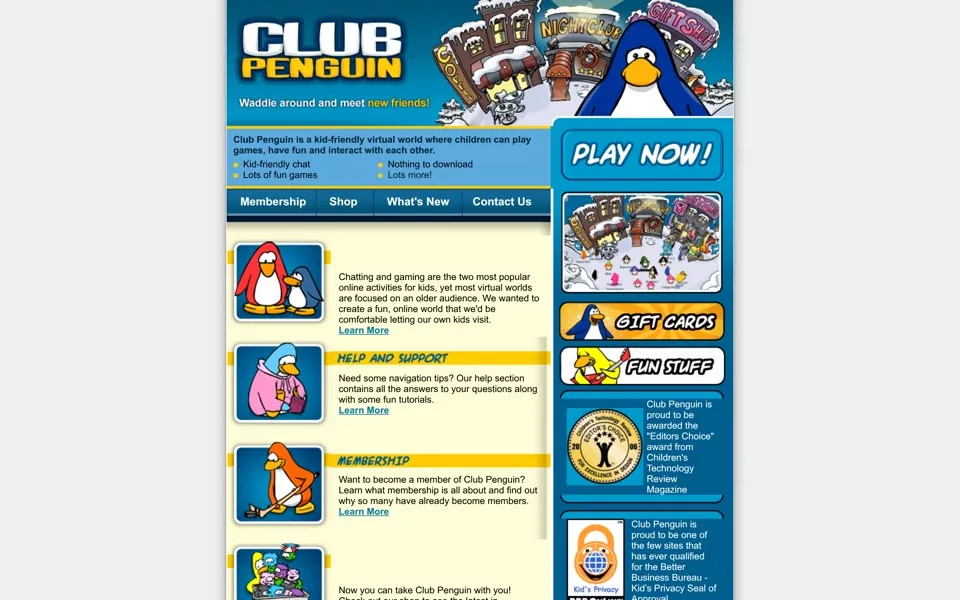 clubpenguin.com homepage in 2006