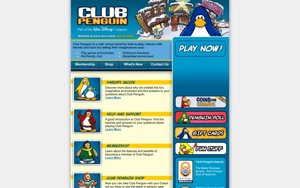 clubpenguin.com homepage in 2007