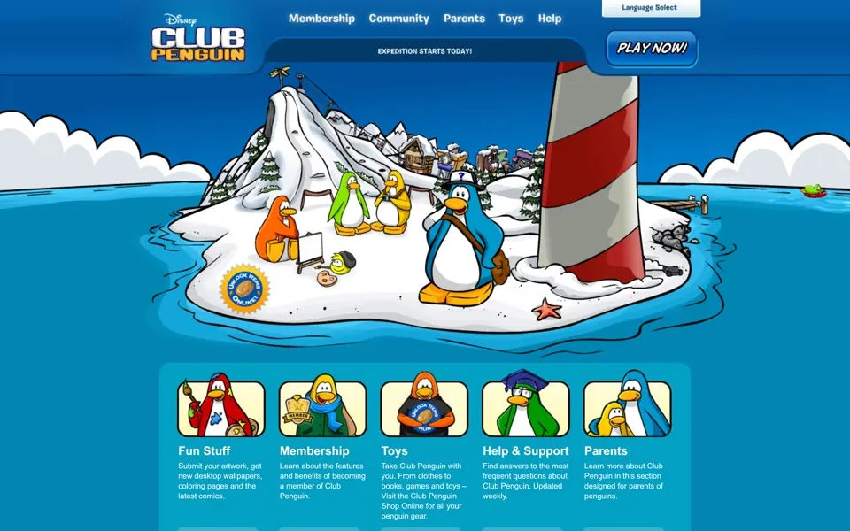 clubpenguin.com homepage in 2011