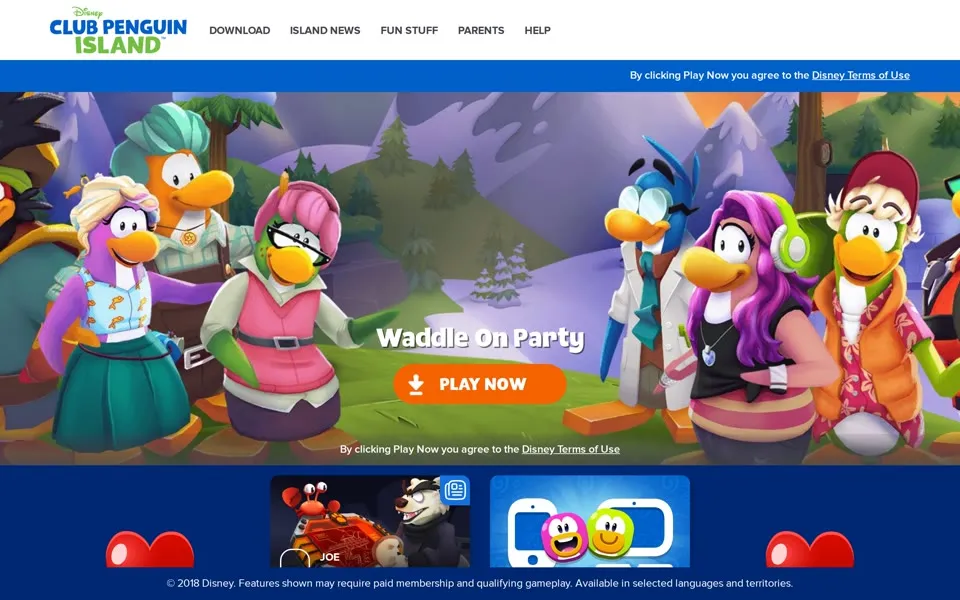 clubpenguin.com homepage in 2018