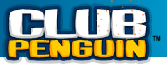 Club Penguin logo on the 2005 clubpenguin.com homepage: White CLUB and yellow PENGUIN with a dark outline