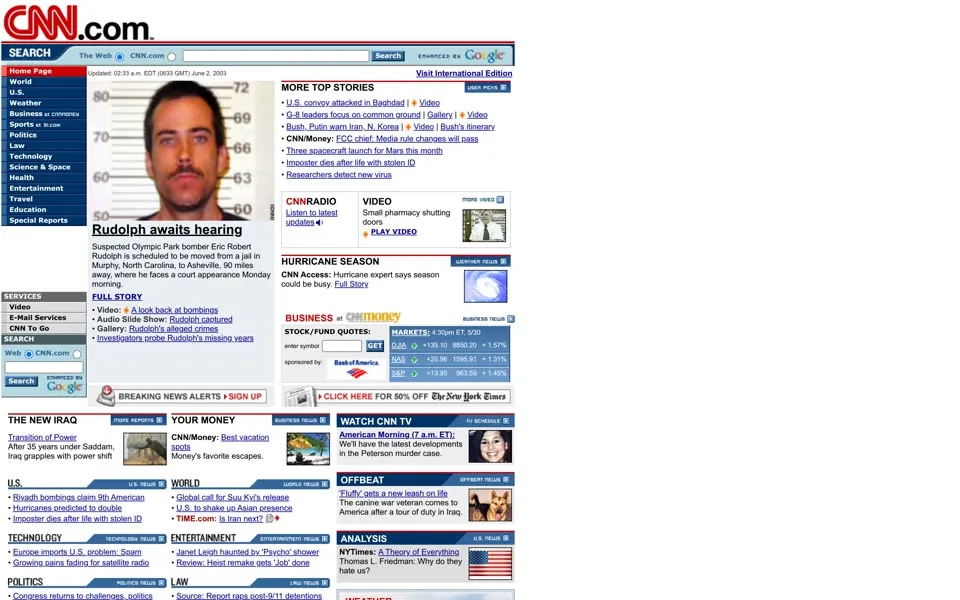 cnn.com homepage in 2003