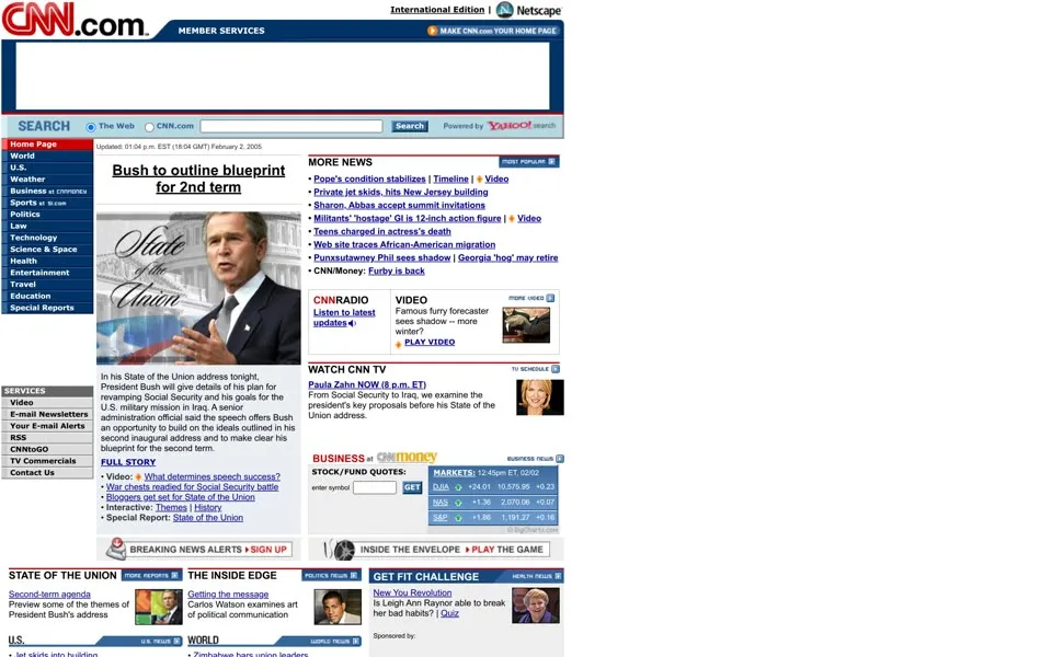 cnn.com homepage in 2005