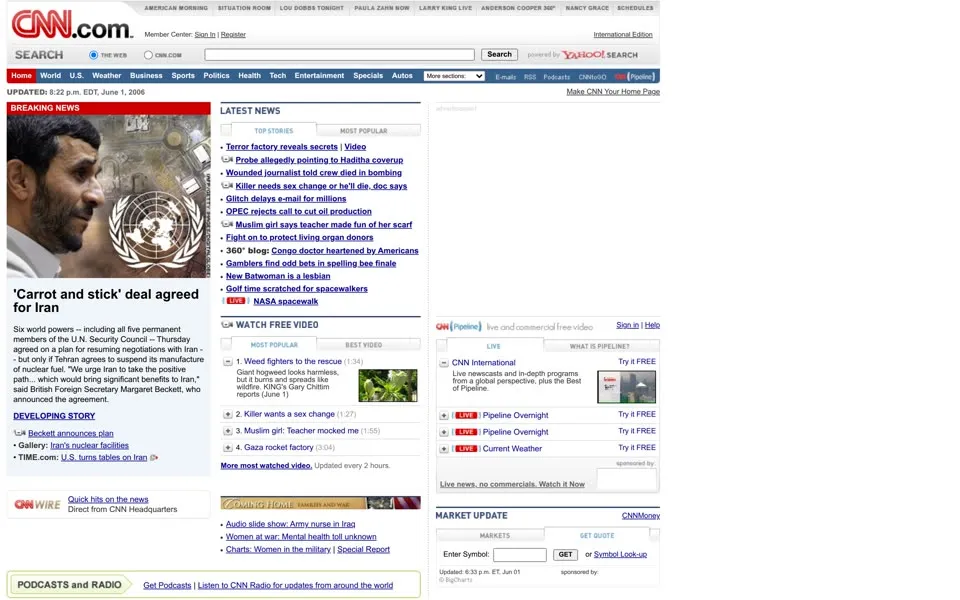 cnn.com homepage in 2006