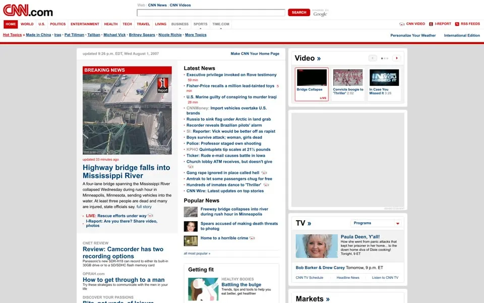 cnn.com homepage in 2007
