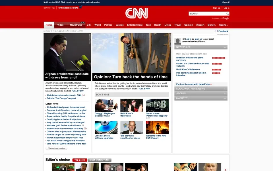 cnn.com homepage in 2009