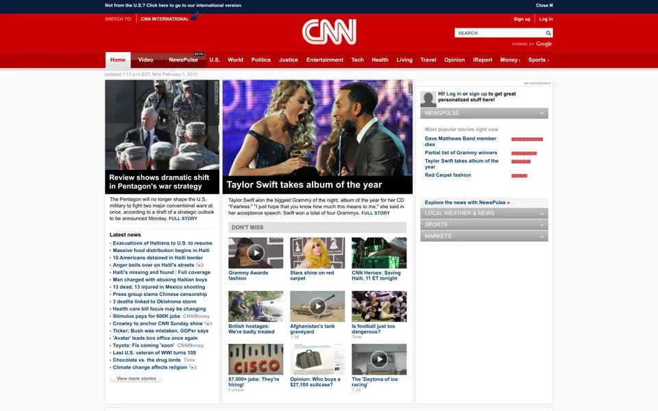 cnn.com homepage in 2010