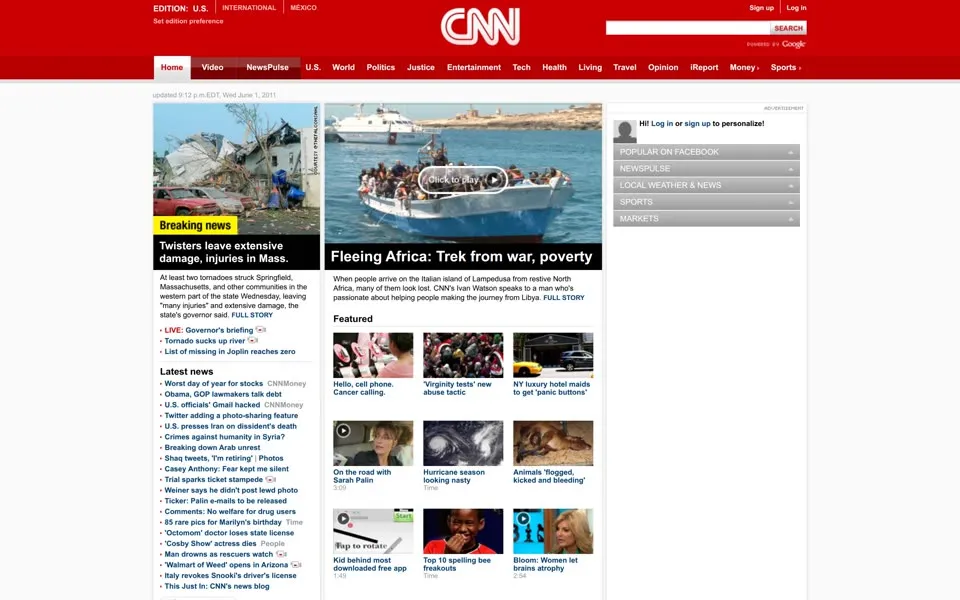 cnn.com homepage in 2011