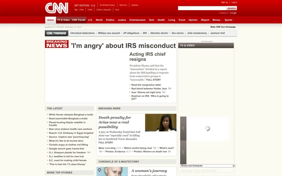 cnn.com homepage in 2013