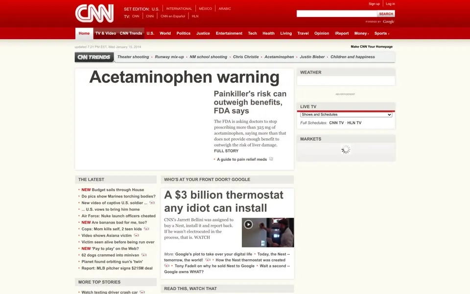 cnn.com homepage in 2014