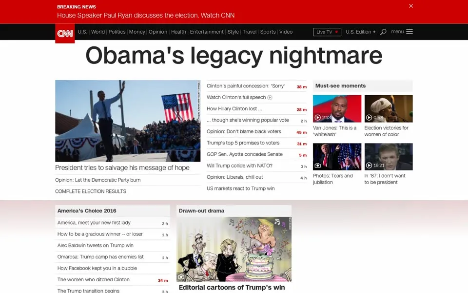 cnn.com homepage in 2016