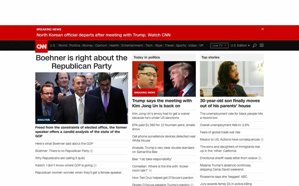 cnn.com homepage in 2018