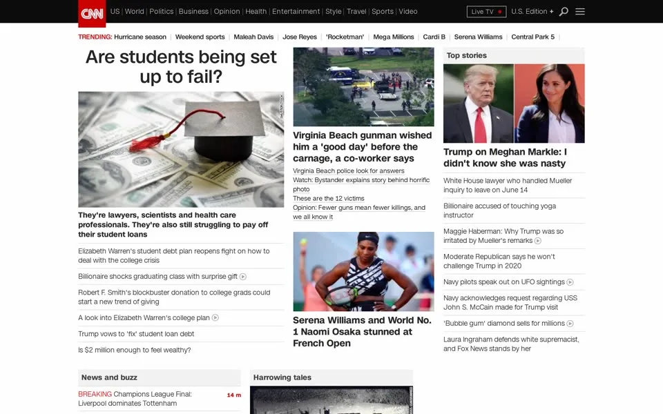 cnn.com homepage in 2019