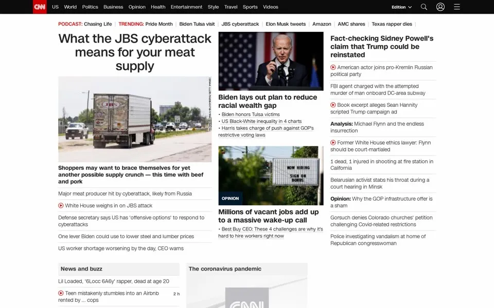 cnn.com homepage in 2021