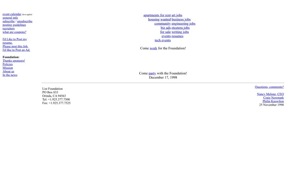 craigslist.org homepage in 1998