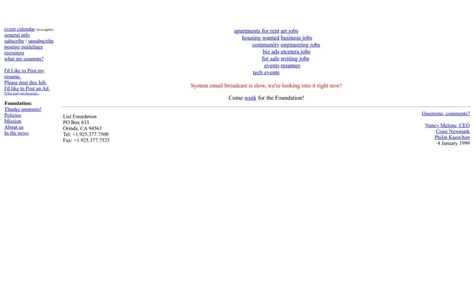 craigslist.org homepage in 1999