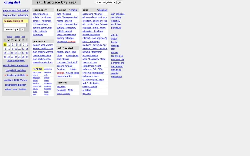 craigslist.org homepage in 2002