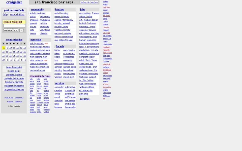 craigslist.org homepage in 2004