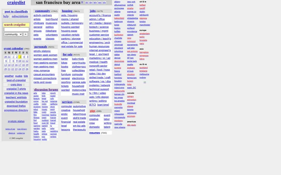 craigslist.org homepage in 2005