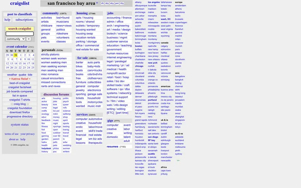 craigslist.org homepage in 2006