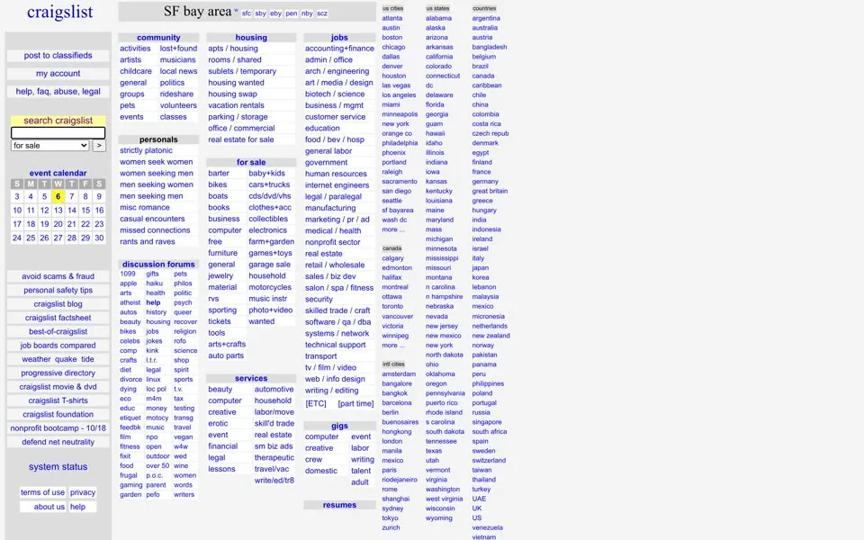 craigslist.org homepage in 2008