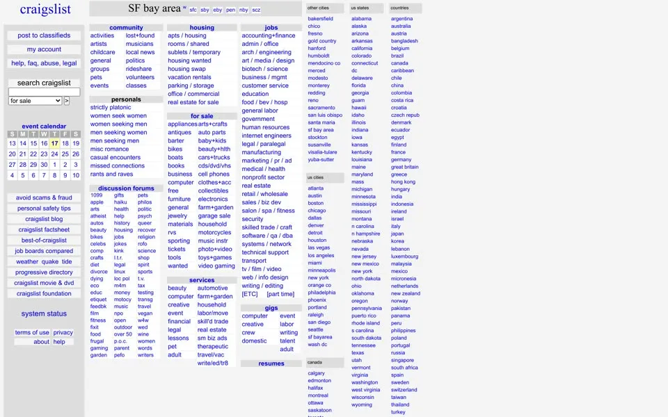 craigslist.org homepage in 2009