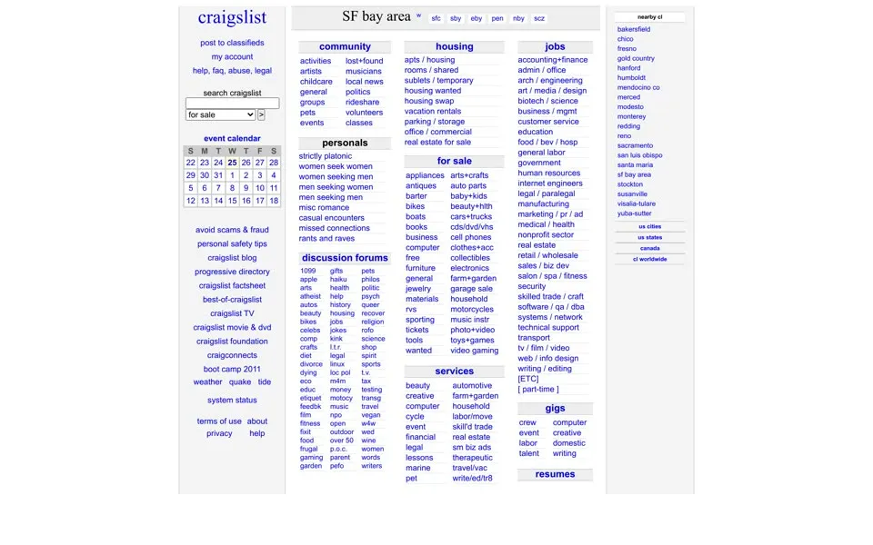 craigslist.org homepage in 2011