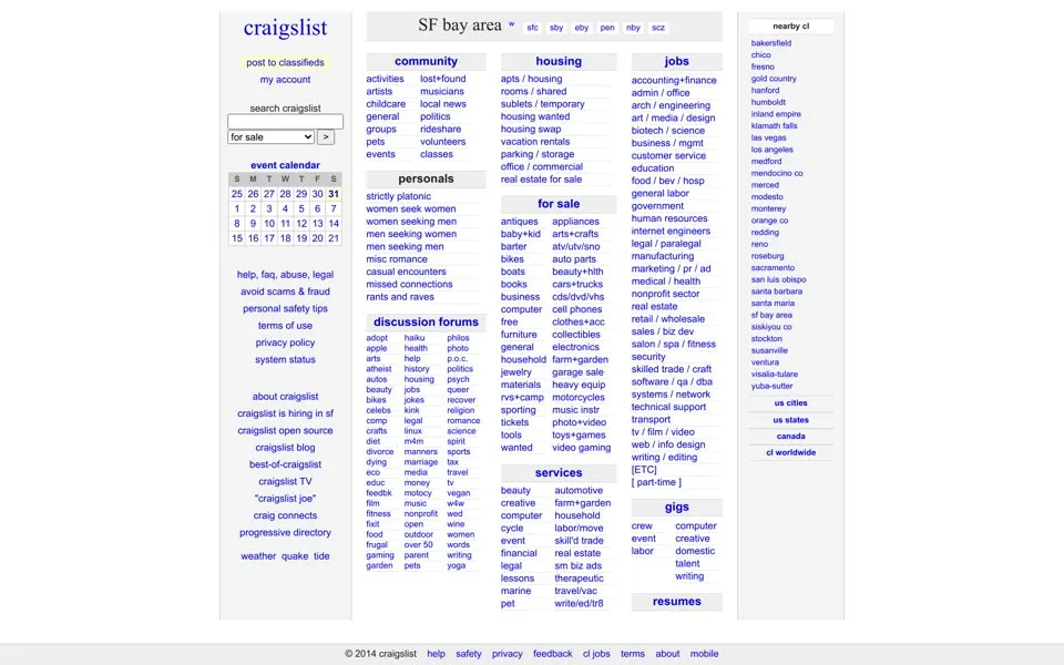 craigslist.org homepage in 2014