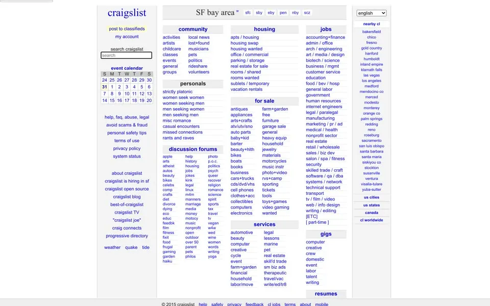 craigslist.org homepage in 2015