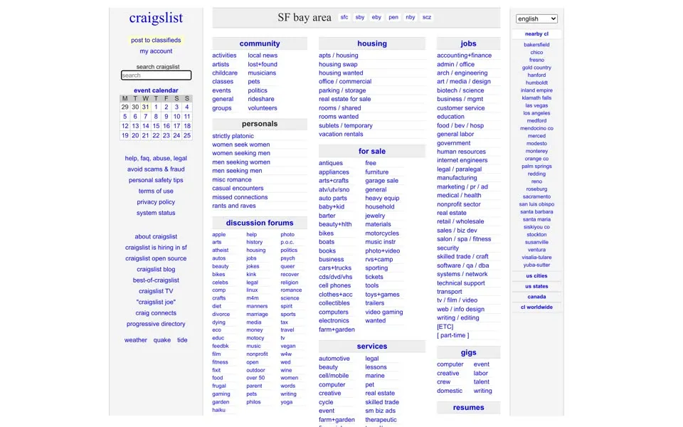 craigslist.org homepage in 2017