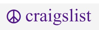 Craigslist logo on the 2025 craigslist.org homepage: the wordmark turns purple to match the peace sign