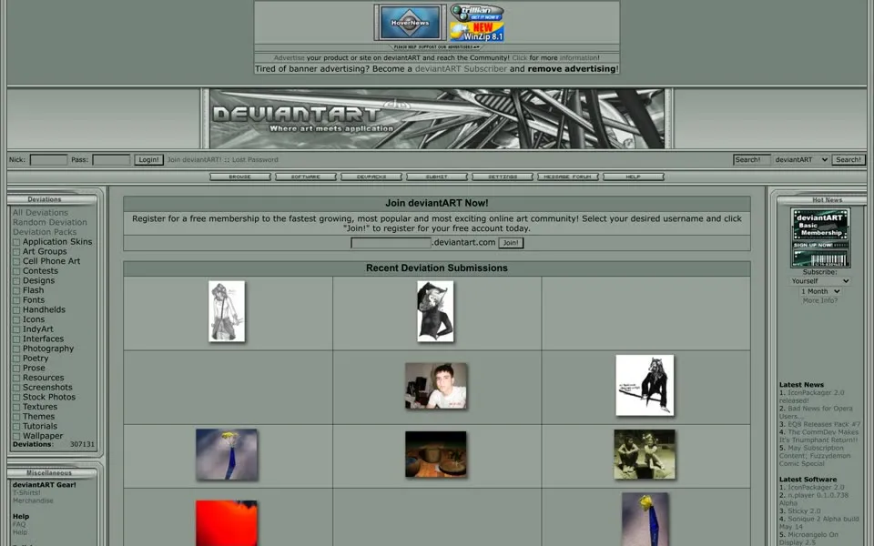 deviantart.com homepage in 2002