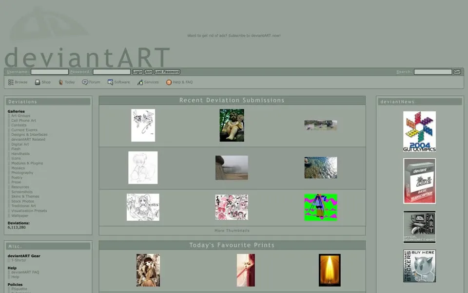 deviantart.com homepage in 2004