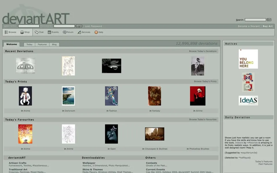 deviantart.com homepage in 2005