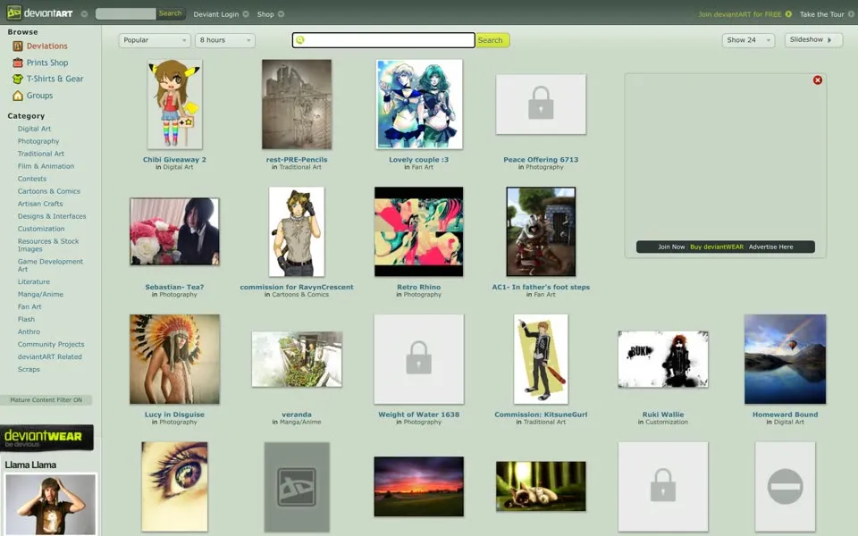 deviantart.com homepage in 2010